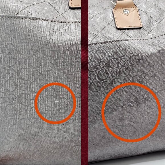 GUESS Signature Logo Duffel Satchel Bag – Beige/Tan Shoulder Strap - Picture 7 of 10